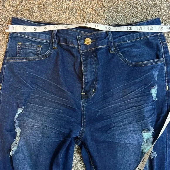 WEAR JEANS Deep Blue Distressed denim frayed bottom classic Straight cut jeans - Picture 5 of 7